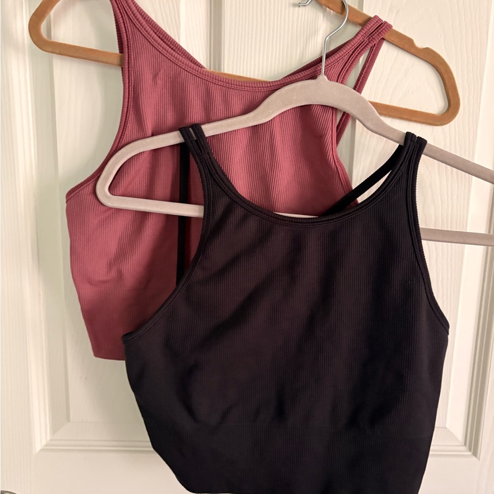 Athleta Ribbed Crop Tops in Mauve and Black